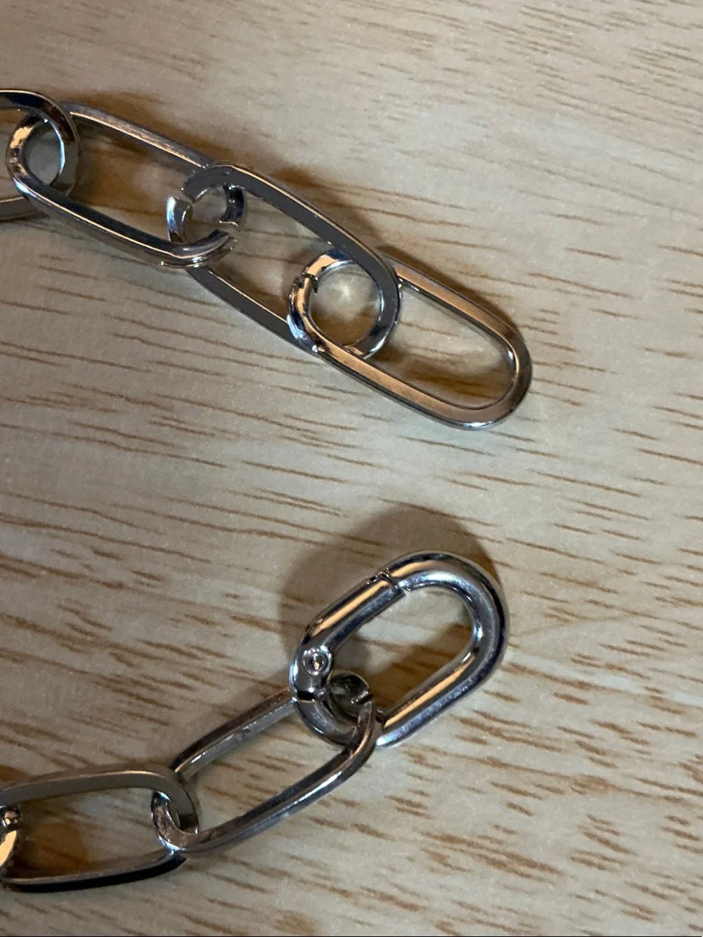 Set of two paper clip style silver tone chains